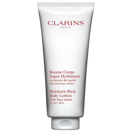 Clarins Moisture Rich Body Lotion 6.5 oz bottle for deep hydration and smooth skin