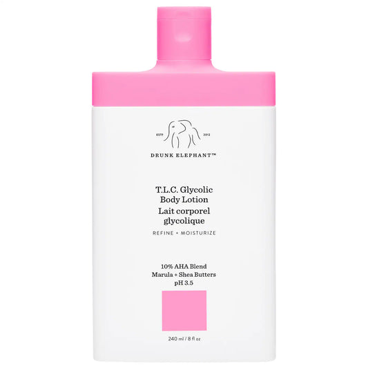 Drunk Elephant T.L.C Glycolic Body Lotion 8 OZ for exfoliating, smoothing, and hydrating rough or dull skin