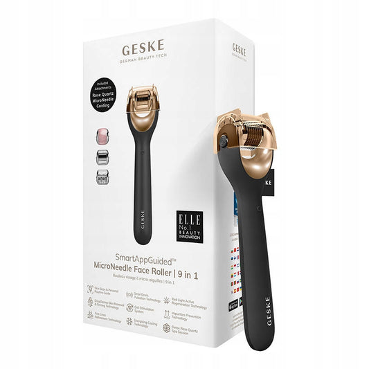 GESKE Microneedle Face Roller 9-in-1 Gray – multi-functional skin renewal tool for smoother, youthful skin.