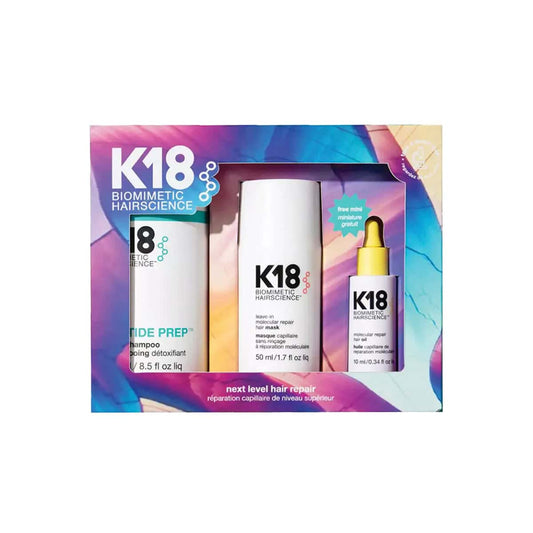 K18 Biomimetic Hairscience Next Level Hair Repair Trio 3-piece set for intensive hair strengthening and damage repair