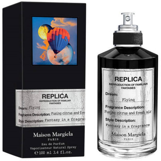 Maison Margiela Replica Flying Eau De Parfum 3.4 Oz – sleek bottle of vibrant and airy fragrance with fresh and uplifting notes.