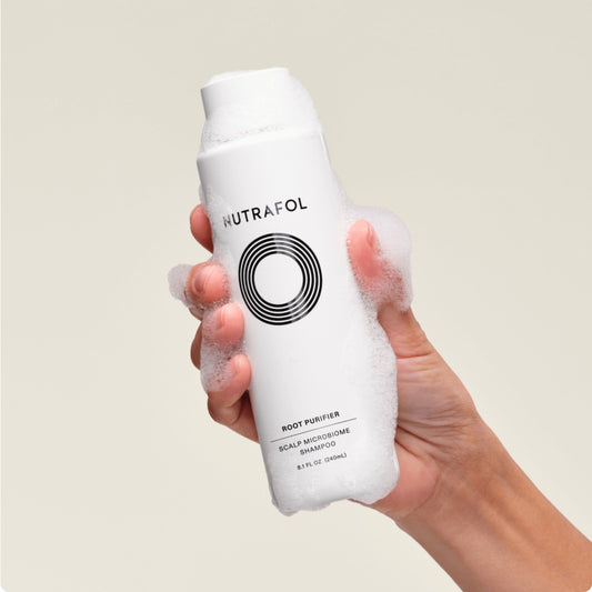Nutrafol Root Purifier Scalp Microbiome Shampoo bottle.