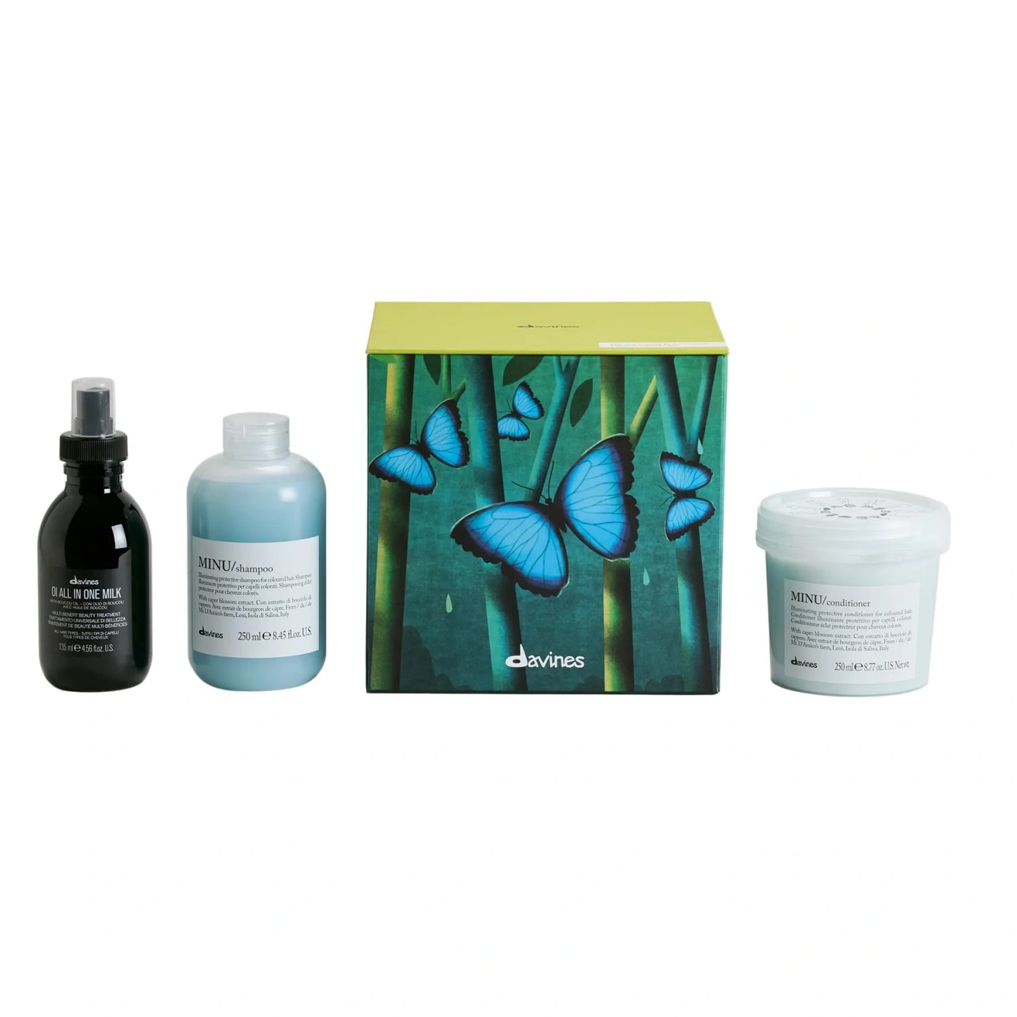 Davines MINU + OI Gift Set: MINU Shampoo & Conditioner 8.5 Oz + OI All in One Milk 4.6 Oz