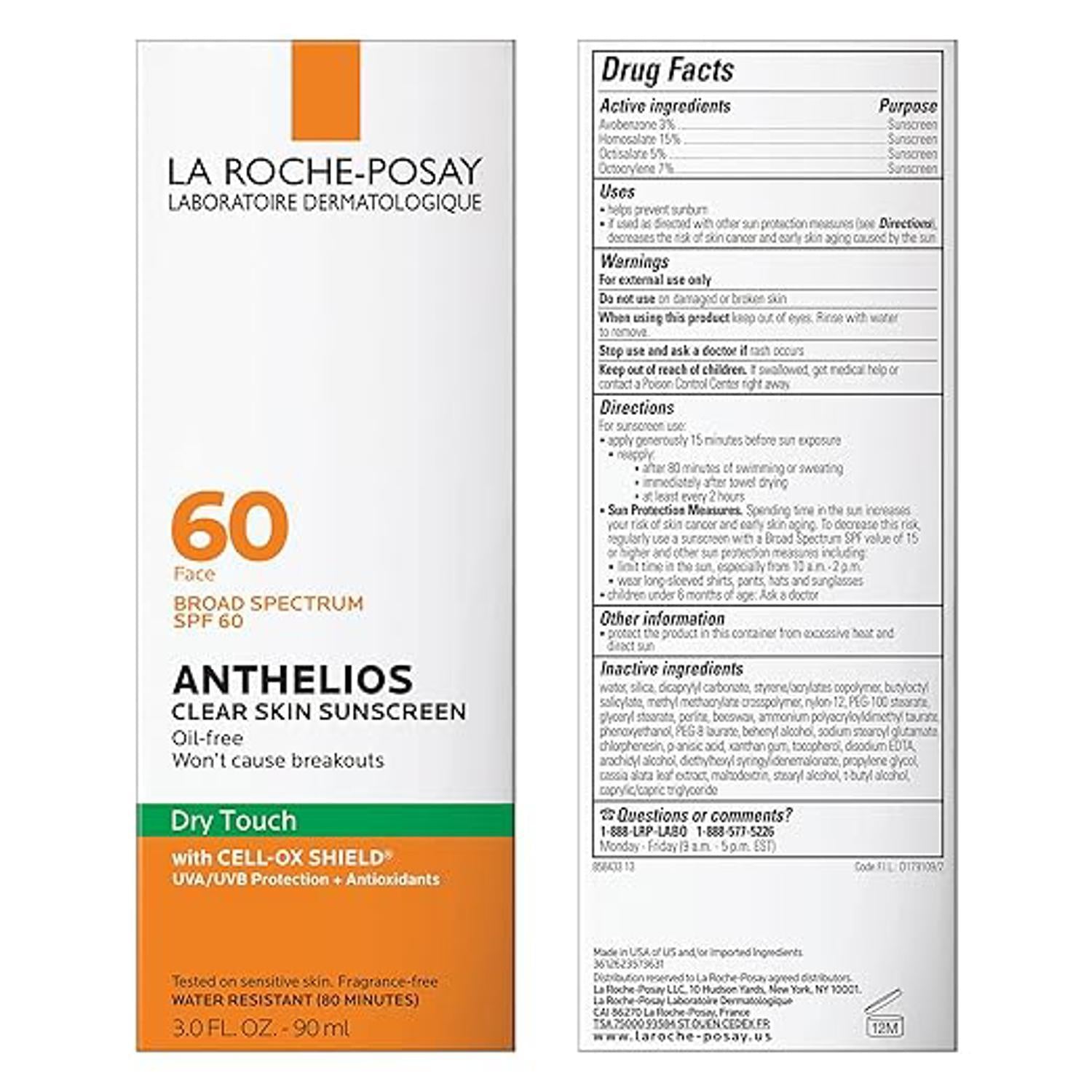 La Roche-Posay Anthelios Clear Skin Dry Touch Sunscreen For Acne and Prone Skin SPF 60 for , 3 Oz-infographic 1