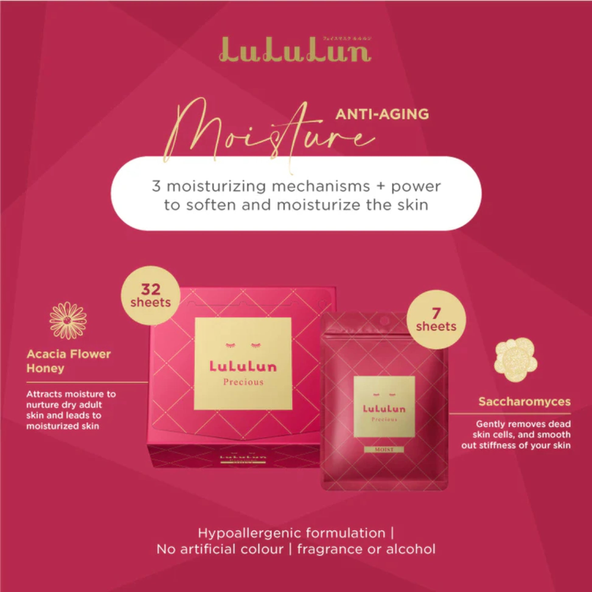 LuLuLun Precious RED Face Mask - Anti-Aging & Deep Hydration (7 Sheets)