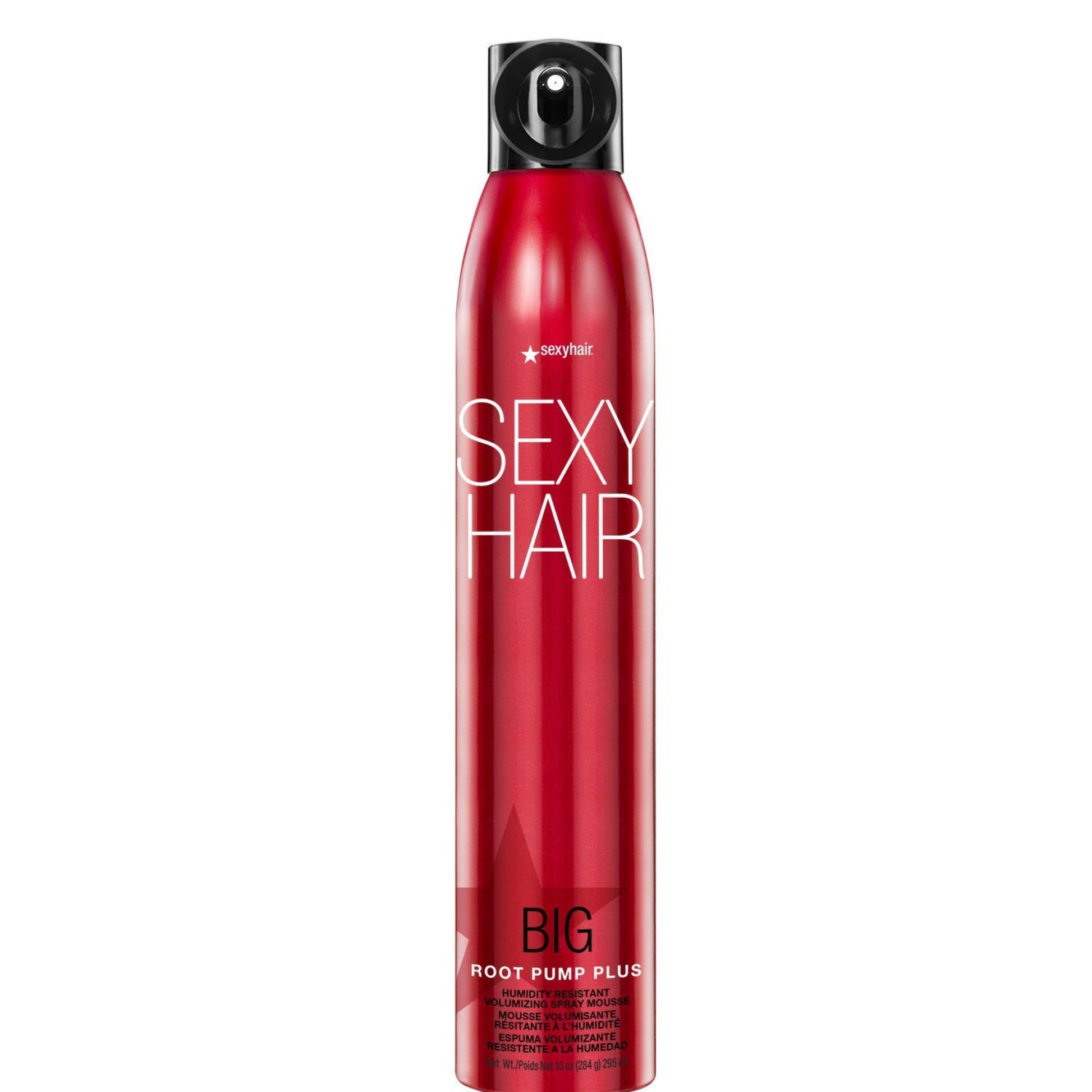 A red aerosol can of Maybelline Sexy Hair Big Root Pump Plus hair product, shown against a plain white background.