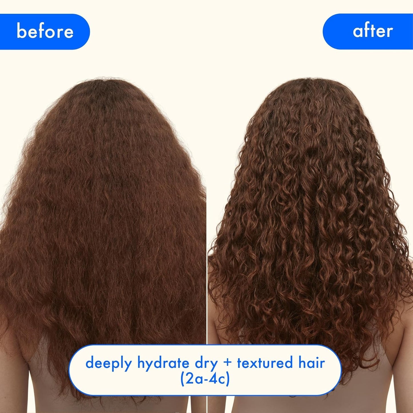 Amika Hydro Rush Intense Moisture Conditioner before and after results showing hydrated, smooth hair