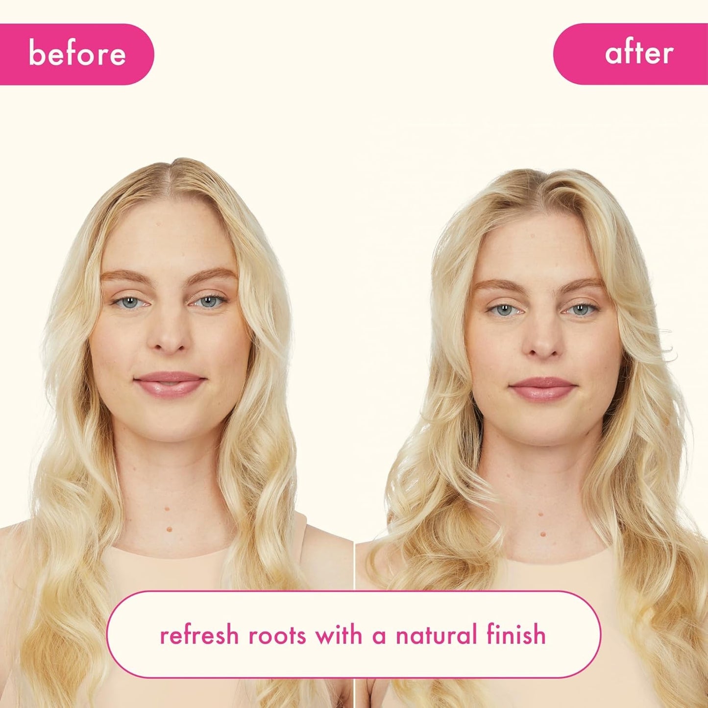 Amika Perk Up Dry Shampoo before & after – refreshed volume.