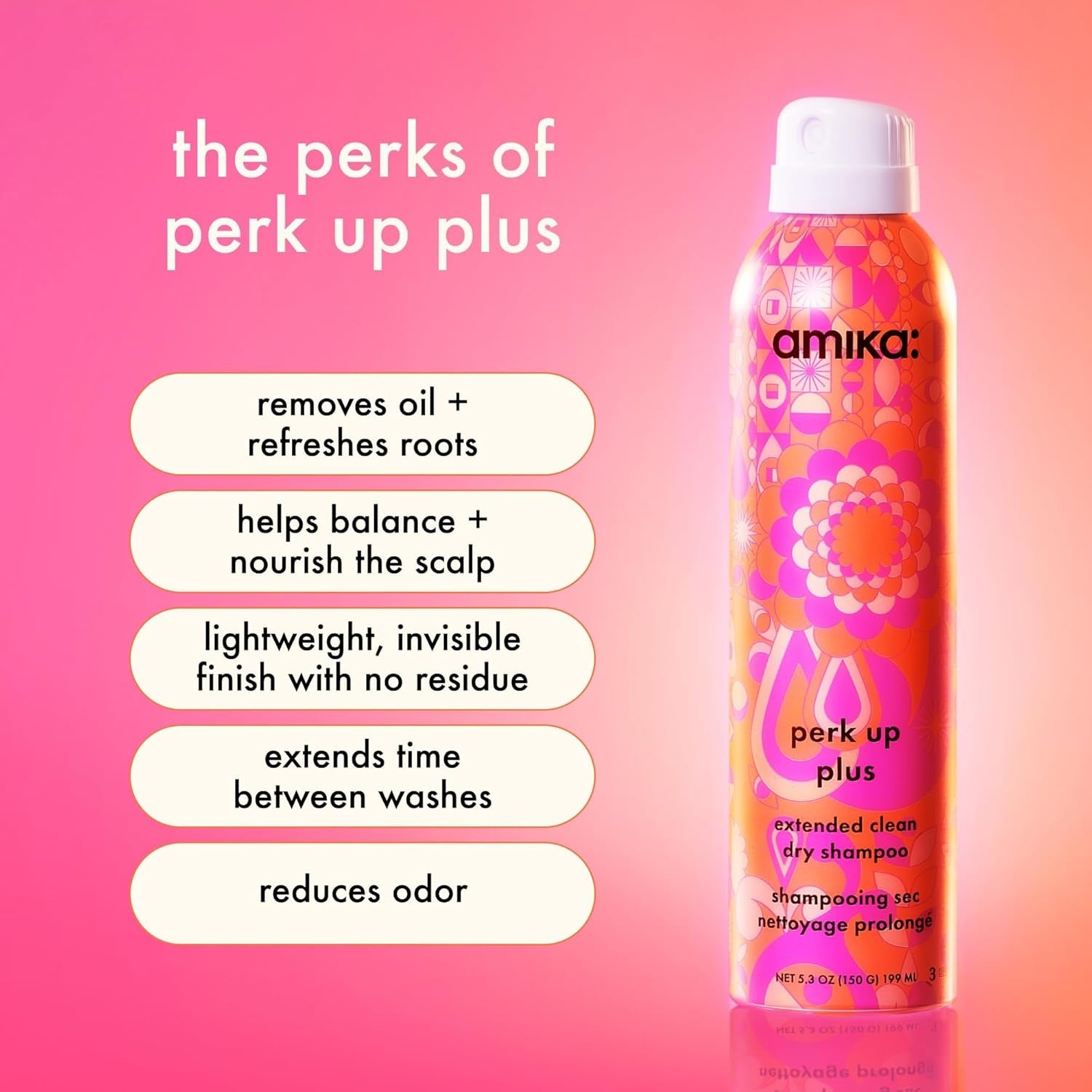 Amika Perk Up Plus Dry Shampoo benefits – refreshes hair and adds volume.