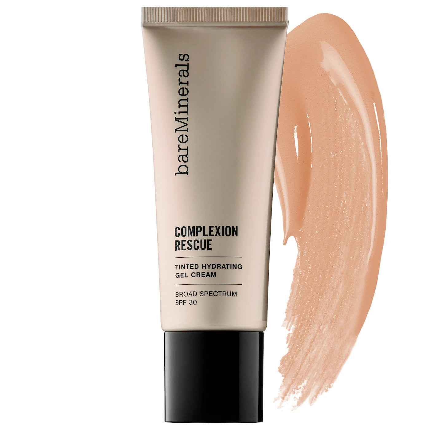 BareMinerals Complexion Rescue Tinted Moisturizer with Hyaluronic Acid and Mineral SPF 30 in Cashew 3.5 shade for hydrating, natural coverage