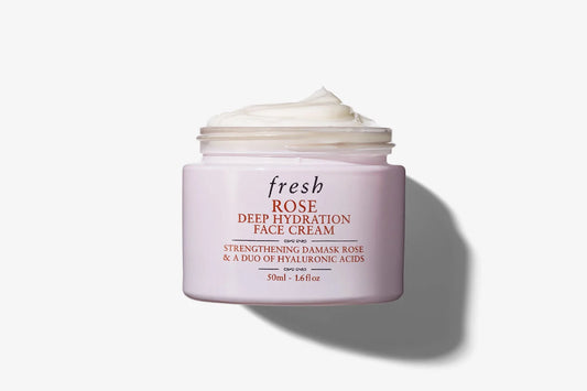 Fresh Rose Hyaluronic Acid Deep Hydration Moisturizer jar with creamy texture