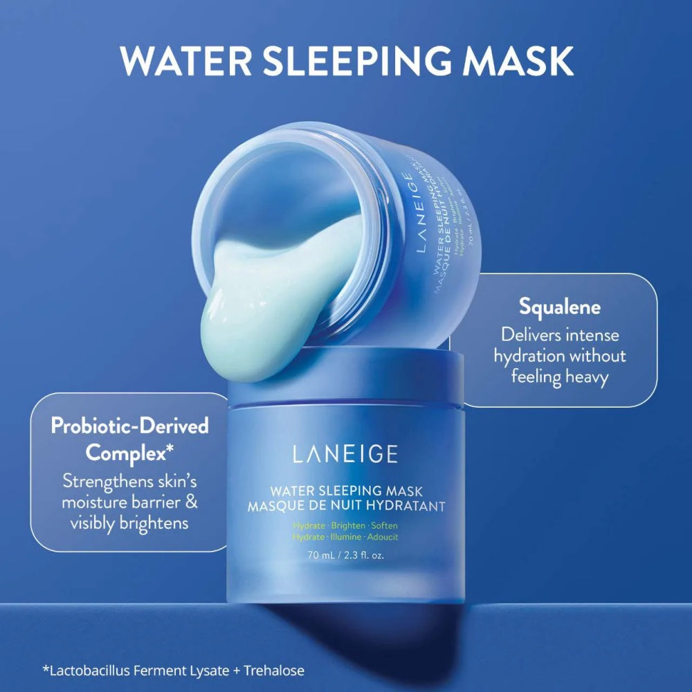 Laneige Water Sleeping Mask 2.3 Oz – night cream with niacinamide and squalane for glowing, moisturized skin.