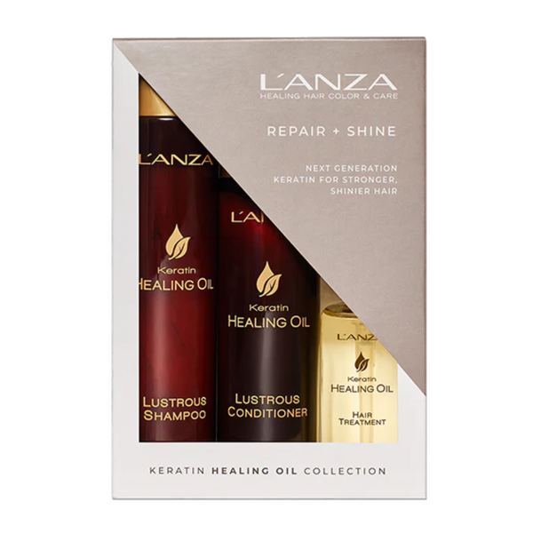 L'ANZA Keratin Healing Oil Trio Kit for nourishing and strengthening hair with keratin treatment oils