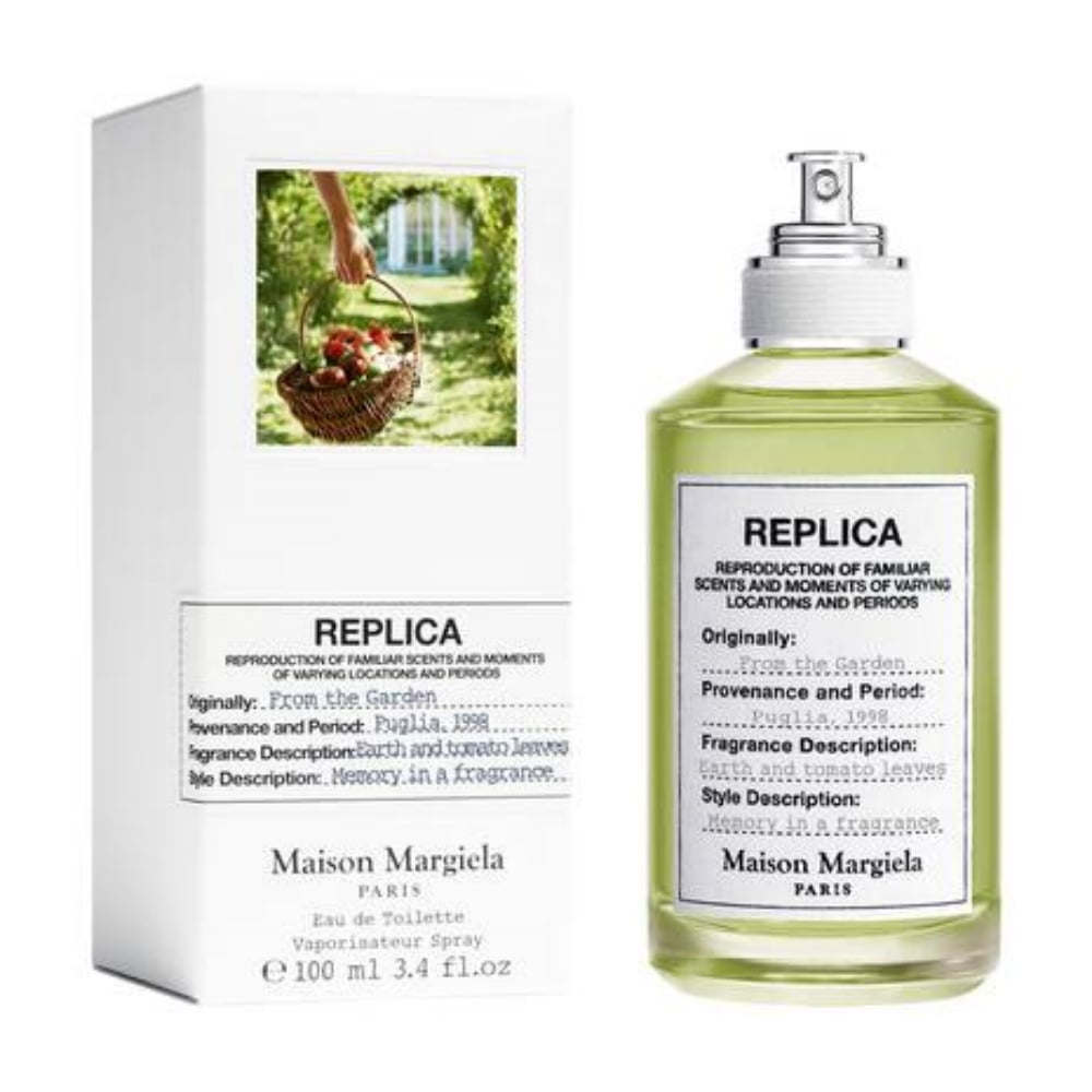 Maison Margiela Replica From The Garden EDT 3.4 Oz – elegant bottle of fresh floral eau de toilette fragrance.