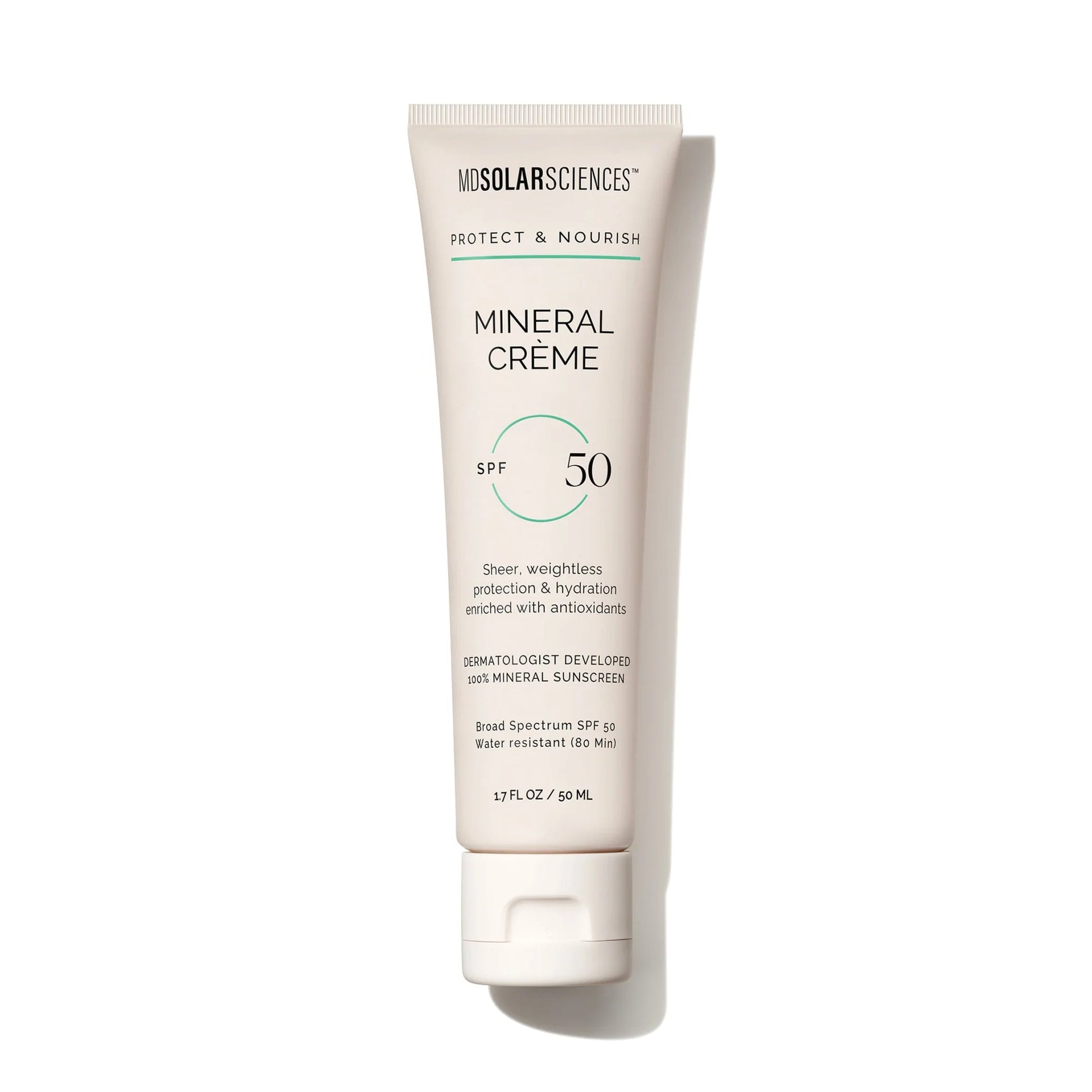 MD Solar Sciences Mineral Crème SPF 50 1.7 OZ tube for broad-spectrum sun protection and skin hydration