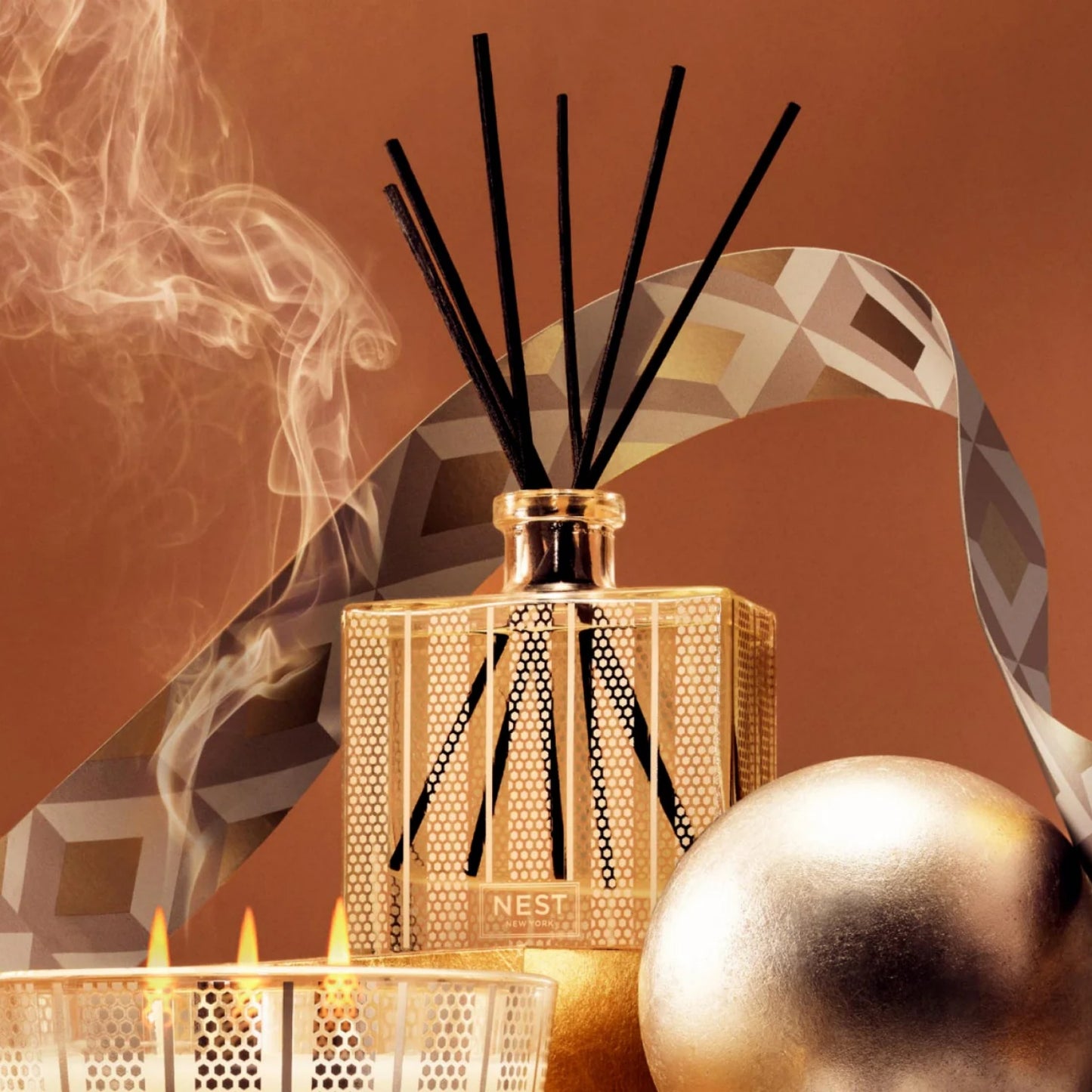 NEST New York Amber & Incense Reed Diffuser 175 mL with warm, luxurious scent to enhance home ambiance with a calming, cozy fragrance.









