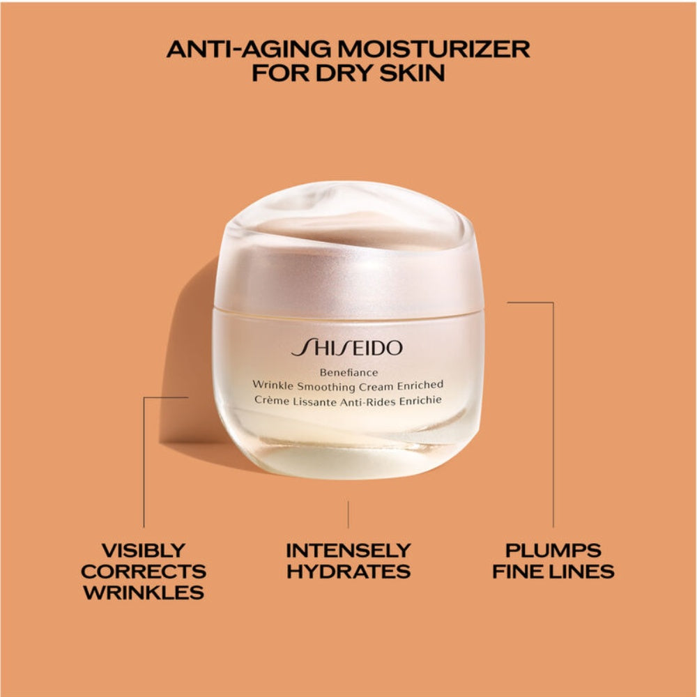 Shiseido Benefiance Wrinkle Smoothing Cream Enriched – nourishing cream to reduce wrinkles and improve skin texture.