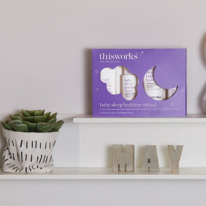 This Works Baby Sleep Bedtime Ritual 4-Piece Set lifestyle – peaceful baby sleep essentials displayed.







