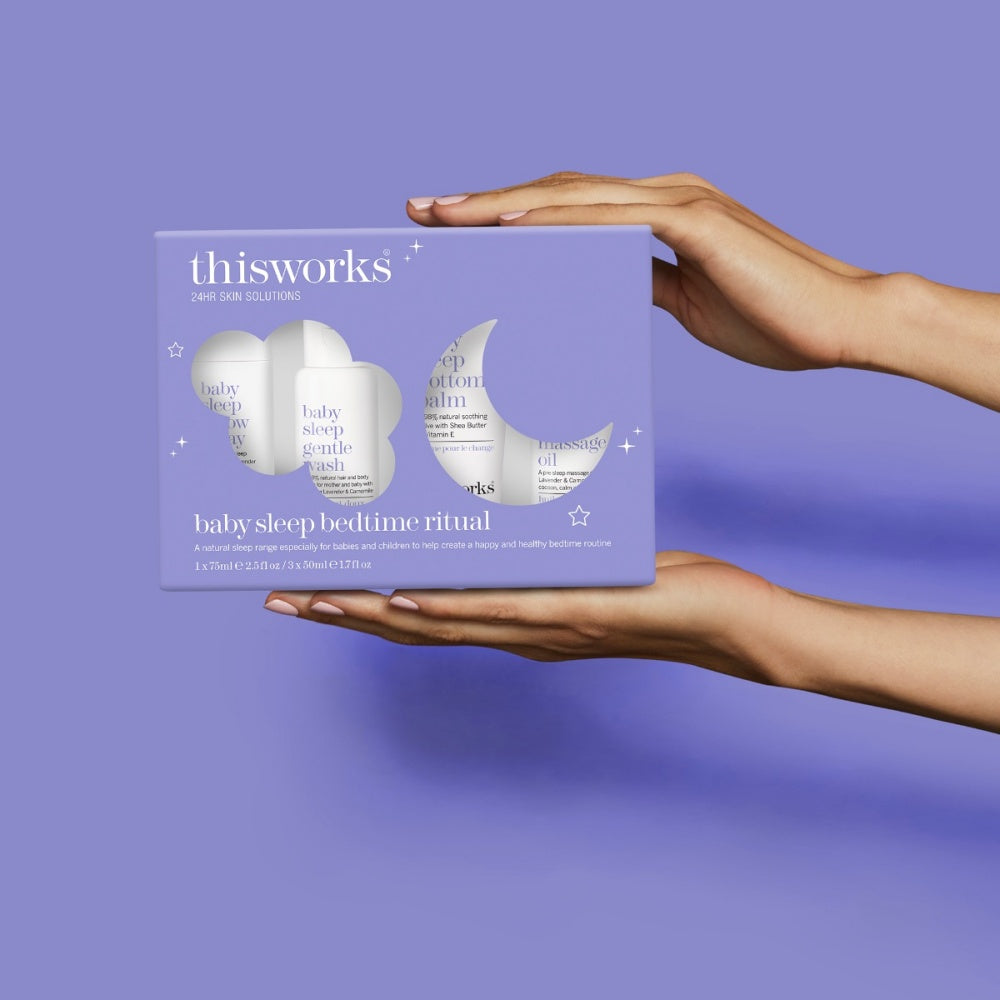 This Works Baby Sleep Bedtime Ritual Kit lifestyle image – calming baby sleep products set.