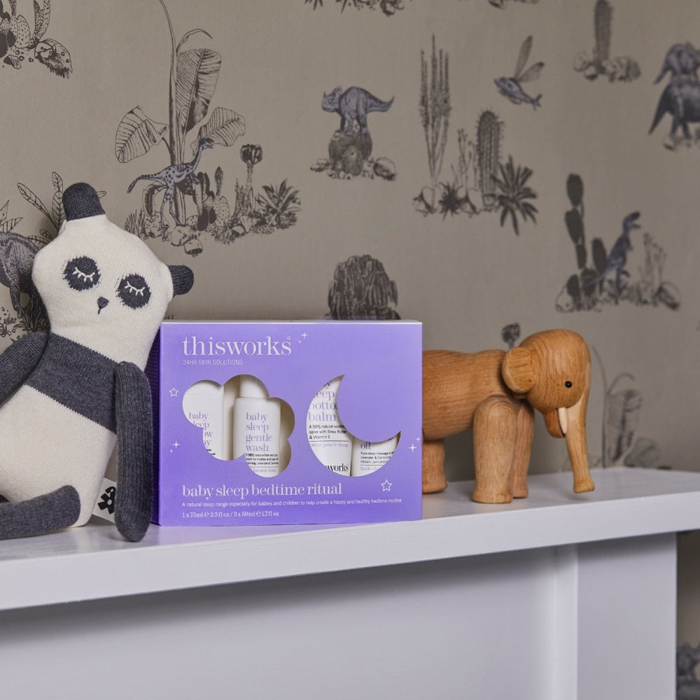 This Works Baby Sleep Bedtime Ritual 4-Piece Set lifestyle image – soothing sleep products for babies.